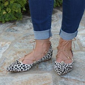 Genuine Calf Hair Lace Up Flats